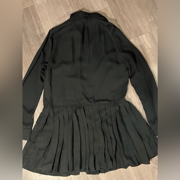 Black Long Sleeved Button Up Pleated Dress - Picture 2 of 3